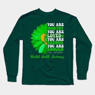Motivational Support Warrior Mental Health Awareness, Green Ribbon Long Sleeve T-Shirt